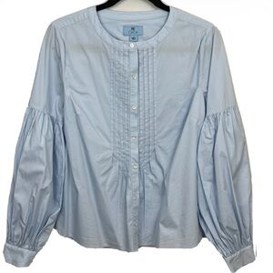 CeCe Pintuck Light Blue Button Down Shirt with Pleats